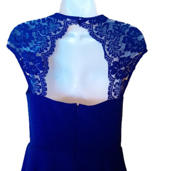 Quality Royal Blue Peplum Lace Dress Size 4 - Picture 4 of 6